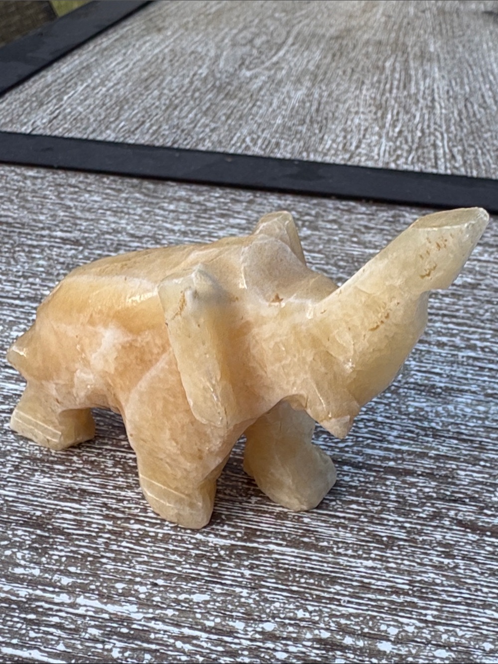 Hand-Carved Yellow Marble Elephant Figurine - honey onyx